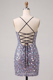 Body con luccicanti argento con pizzo sul retro Abito corto di cocktail con paillettes