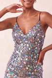 Body con luccicanti argento con pizzo sul retro Abito corto di cocktail con paillettes