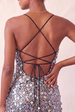 Body con luccicanti argento con pizzo sul retro Abito corto di cocktail con paillettes