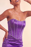 Abito corto di cocktail blu con perline senza spalline e volant Bodycon Lake Blue
