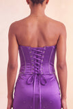 Abito corto di cocktail blu con perline senza spalline e volant Bodycon Lake Blue