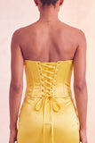 Abito corto di cocktail blu con perline senza spalline e volant Bodycon Lake Blue