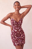 Abito di cocktail con paillettes bodycon Pink Sweetheart con pizzo sulla schiena