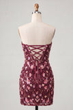 Abito di cocktail con paillettes bodycon Pink Sweetheart con pizzo sulla schiena