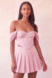 Corsetto rosa chiaro con spalle scoperte abito di cocktail a due pezzi con perline