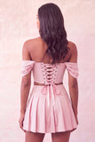 Corsetto rosa chiaro con spalle scoperte abito di cocktail a due pezzi con perline
