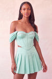 Corsetto rosa chiaro con spalle scoperte abito di cocktail a due pezzi con perline