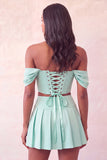 Corsetto rosa chiaro con spalle scoperte abito di cocktail a due pezzi con perline