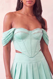 Corsetto rosa chiaro con spalle scoperte abito di cocktail a due pezzi con perline
