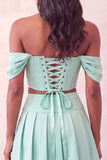 Corsetto rosa chiaro con spalle scoperte abito di cocktail a due pezzi con perline