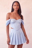 Corsetto rosa chiaro con spalle scoperte abito di cocktail a due pezzi con perline