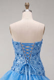 Abito corto di cocktail con paillettes blu bodycon con volant