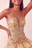 Abito corto di cocktail con paillettes blu bodycon con volant