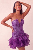 Abito corto di cocktail con paillettes blu bodycon con volant
