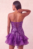 Abito corto di cocktail con paillettes blu bodycon con volant