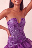 Abito corto di cocktail con paillettes blu bodycon con volant