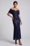 Abito midi midi di Madre della Sposa con paillettes scintillante navy