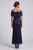 Abito midi midi di Madre della Sposa con paillettes scintillante navy