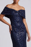 Abito midi midi di Madre della Sposa con paillettes scintillante navy