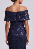 Abito midi midi di Madre della Sposa con paillettes scintillante navy