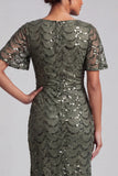 Sirena blu navy scintillante maniche svolazzanti Paillettes Midi abito madre della sposa con fessura
