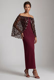 Abito midi della madre della sposa con un vestito di sirena bordeaux spalla