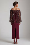 Abito midi della madre della sposa con un vestito di sirena bordeaux spalla