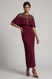Abito midi di Madre della Sposa con sposa e mantello sirena bordeaux