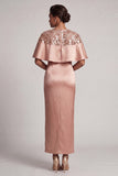 Abito midi di Madre della Sposa con sposa e mantello sirena bordeaux