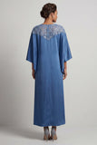 Abito midi Madre della Sposa Blu Sheath Neck Round Tree con paillettes