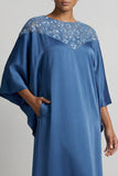Abito midi Madre della Sposa Blu Sheath Neck Round Tree con paillettes