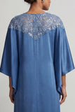 Abito midi Madre della Sposa Blu Sheath Neck Round Tree con paillettes
