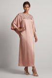 Abito midi Madre della Sposa Blu Sheath Neck Round Tree con paillettes