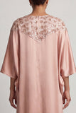 Abito midi Madre della Sposa Blu Sheath Neck Round Tree con paillettes