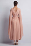 Abito midi midi madre della sposa in chiffon azzurro cielo a V-neck con maniche a mantello