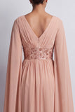 Abito midi midi madre della sposa in chiffon azzurro cielo a V-neck con maniche a mantello