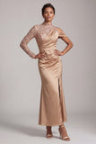 Abito midi midi scollo alto con scollo alto e sposa Abito della Madre della Sposa con fessura
