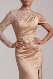 Abito midi midi scollo alto con scollo alto e sposa Abito della Madre della Sposa con fessura