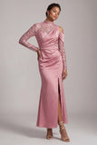 Abito midi midi scollo alto con scollo alto e sposa Abito della Madre della Sposa con fessura