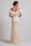 Vestito lungo della madre della sposa con spalle a spalle sirena azzurro chiaro con paillettes