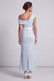Vestito midi di sirena blu polverosa con paillettes su una spalla con fessura