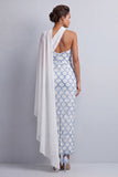 Abito midi Mother Of the Bride con mantello a una spalla con paillettes azzurro chiaro