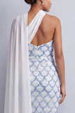 Abito midi Mother Of the Bride con mantello a una spalla con paillettes azzurro chiaro
