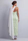 Abito midi Mother Of the Bride con mantello a una spalla con paillettes azzurro chiaro