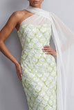 Abito midi Mother Of the Bride con mantello a una spalla con paillettes azzurro chiaro