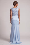 Abito Madre della Sposa Abito Lungo, Abito Madre della Sposa Azurro Cielo con Paillettes, Paillette Blu Cielo