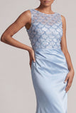 Abito Madre della Sposa Abito Lungo, Abito Madre della Sposa Azurro Cielo con Paillettes, Paillette Blu Cielo
