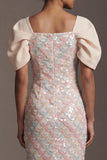 Abito Midi Mother Of the Bride con paillettes sirena verde chiaro e maniche a sbuffo
