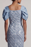 Abito Midi Mother Of the Bride con paillettes sirena verde chiaro e maniche a sbuffo