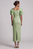 Abito Midi Mother Of the Bride con paillettes sirena verde chiaro e maniche a sbuffo
